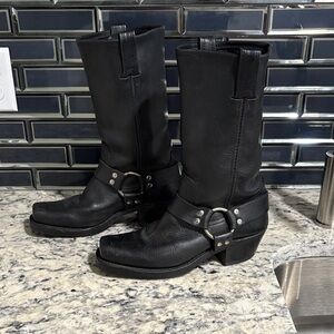 Frye Black Leather Motorcycle Boots